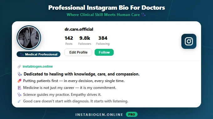 Professional Instagram Bio For Doctors